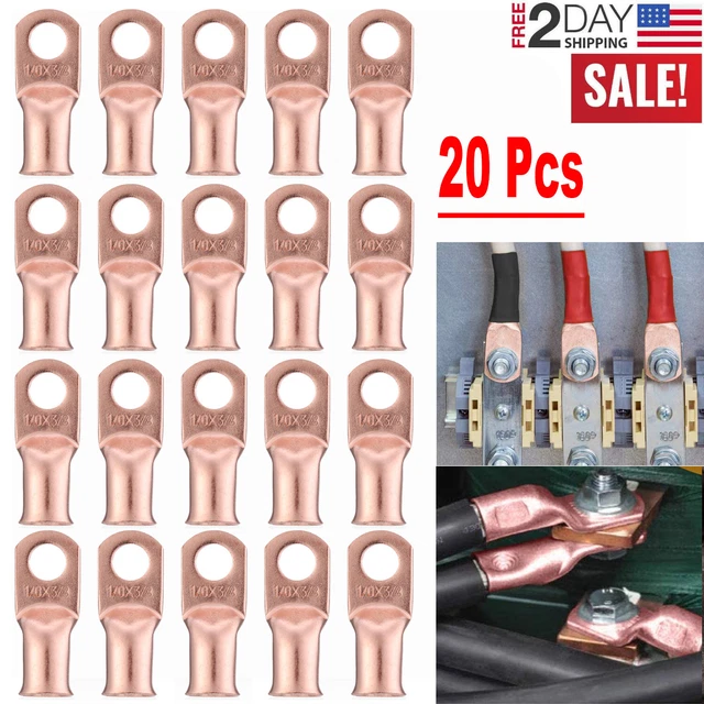 20x Gauge 1/0 3/8" Battery Cable Ends Lugs Hole OFC Copper Ring Terminals Wire