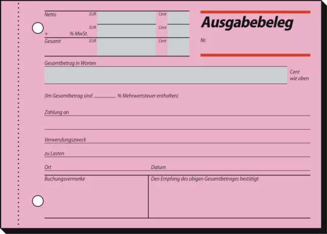 Ausgabebeleg sigel AG615 Ausgaben belegen DIN A6 quer Formular 1x 50 Blatt