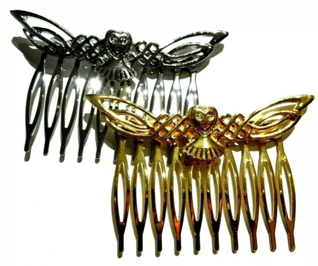 CELTIC BARN OWL HAIR COMB knot wings Norse viking bird hairpin pick bun claw 2I