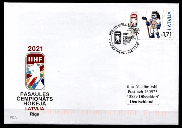 Eishockey. WM-2021, Riga. Maskottchen. FDC-Brief. Lettland 2021