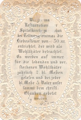 ANDACHTSBILD WALLFAHRT SPITALKAPELLE St. Johann Tettnang nähe Bodensee