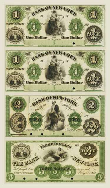 New York, NY- Bank of New York $1-$1-$2-$3 1800’s Uncut Proof Sheet REPRODUCTION