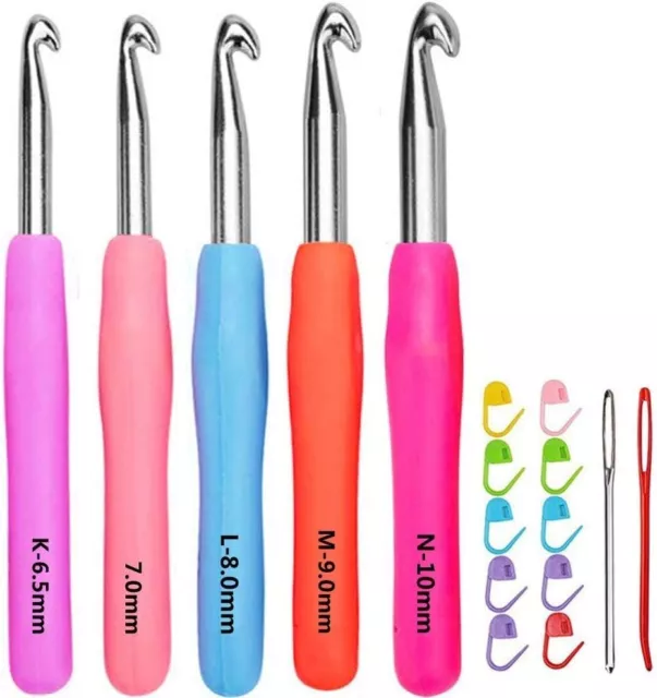 Size 6.5Mm 7.0Mm 8.0Mm 9.0Mm 10.0Mm Crochet Hooks Set Ergonomic Grip Soft Handle