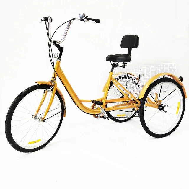 24 Tricycle Adulte 3 Roues 6 Vitesse Velo Tricycle Adulte Bicycle Trike Cruise avec Basket et