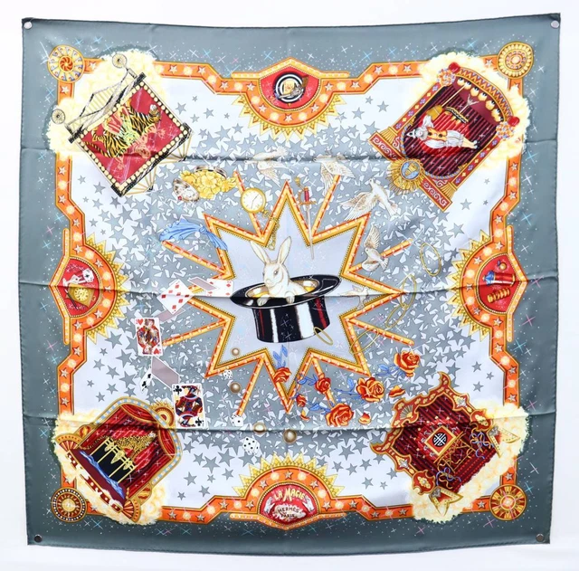Hermes Carres90 La Magie Magic Gray Silk Scarf Oversized Shawl 22-2607 _13521