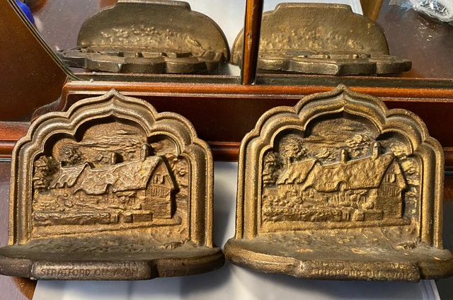 Pair of Cast Iron Copper Finish Stratford On Avon Bookends (2.5 pounds each)
