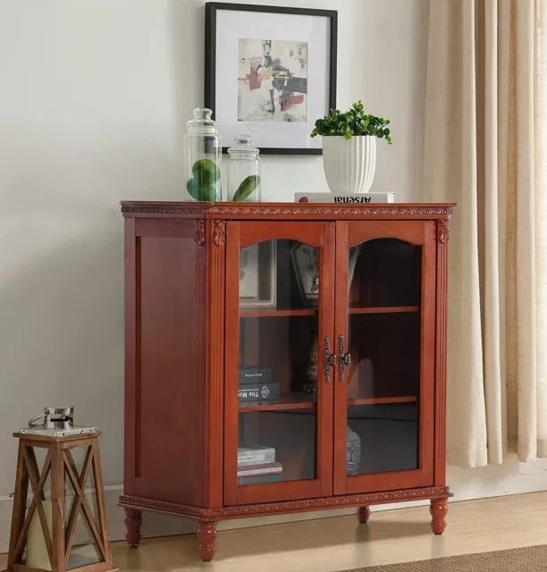Accent Storage Cabinet Decorative Buffet & Sideboard with 2 Glass Doors US Stock