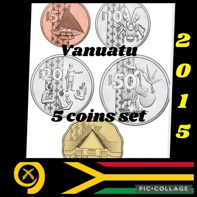 Vanuatu 🇻🇺Islands 5x Coins Set 2015 UNC F/bags 5/10/20/50/100 Vatu Animals