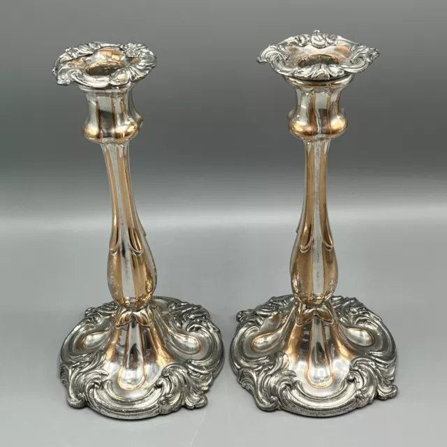 Pair Antique Silver Plated Candlesticks Art Nouveau on Copper English Quality