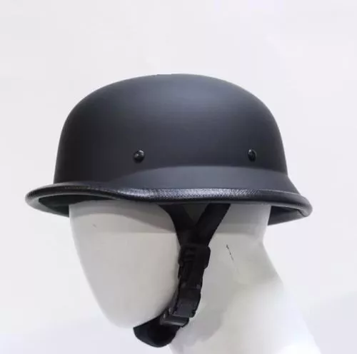 Low Profile German Novelty Flat Black Motorcycle Half Helmet Cruiser Chopper