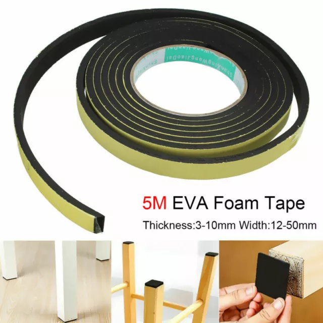 EVA Sponge Foam Self Adhesive Strip 5M 3/6/10mm Thick 12/20/25/32/50mm Wide