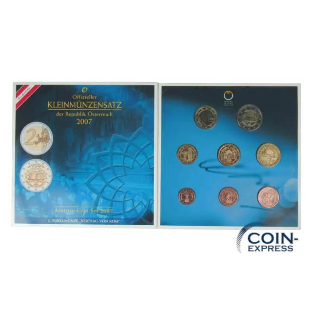 *** EURO KMS ÖSTERREICH 2007 HGH Kursmünzensatz mit 2 Euro Währungsunion ***