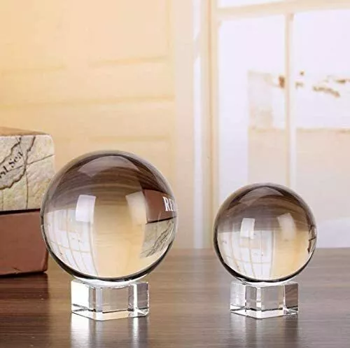 Boule de cristal en verre transparent FengShui avec support transparent presse-papiers cadeau décoration intérieure 3