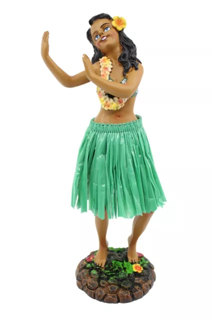 Hawaiian Hula Lady Dancing Dashboard Doll - 7" Car Doll Hawaii Souvenir, Green