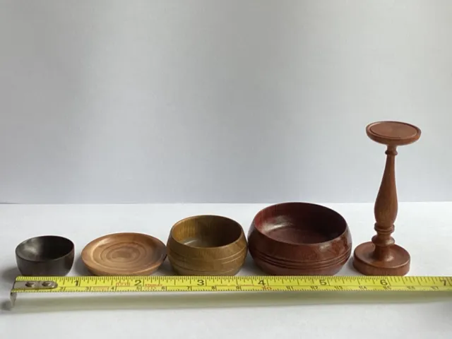 miniature plate, bowls, plant stand wood wooden collectable