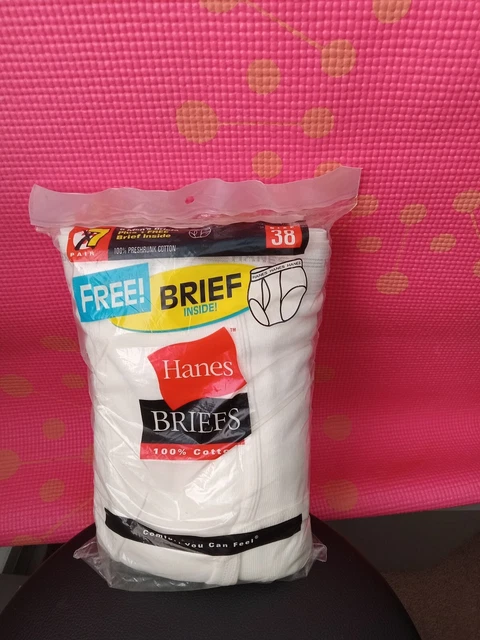 Vintage 2001 Hanes 7 Pack White Mens Briefs Size 38 preshrunk 100% cotton