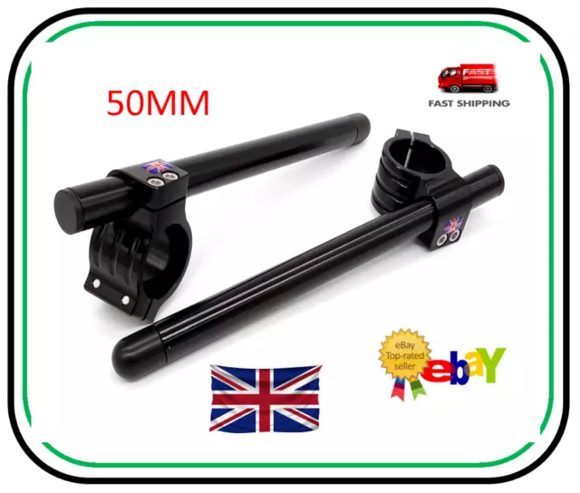 50mm CLIP ONS CNC Adjustable Handlebars Fork Tube Motorcycle Black  UK SELLER