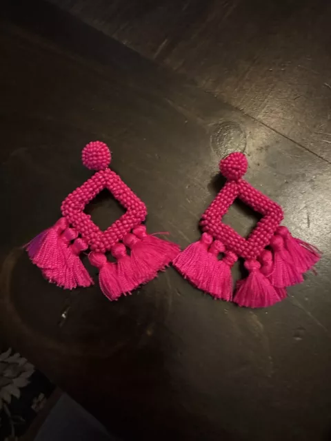 BaubleBar Laniyah Fringe Drop Earrings Hot Pink