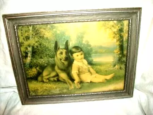 1920s LITHOGRAPH BOY GERMAN SHEPHERD DOG FAITH AND LOYALTY A. POPE PERIOD FRAME 3