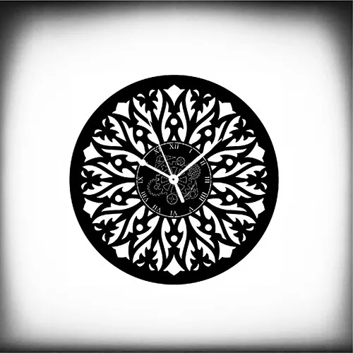 Orologio in Vinile da Parete Fiore Artwork Mandala Yin Yang Design 03 Moderno