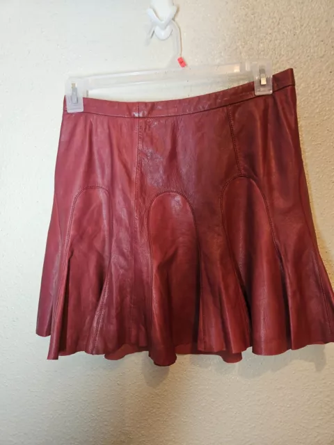Derek Lam 10 Crosby Burgundy Leather Pleated Skirt Size 8