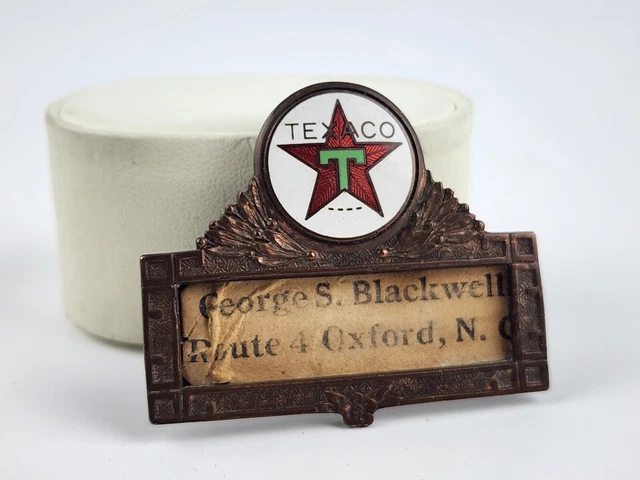 Vintage Texaco Gas Station Attendant Name Badge Pin Enamel Oxford NC Blackwell