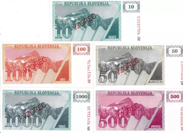 Slovenia  Five  Notes  1990  Specimen  Unc