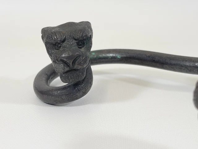 Antique Wrought Iron & Brass Washroom Towel Holder Hook Bracket - Panther / Lion 12