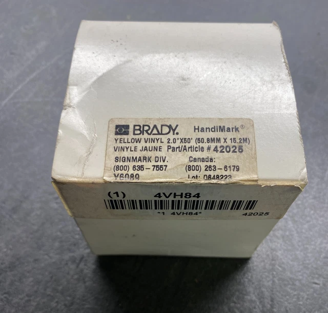 Brady Continuous Label Roll: 2 in x 50 ft, Vinyl, Yellow, Outdoor 4VH84