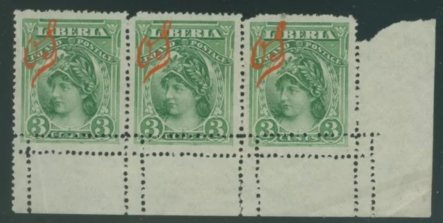 Liberia 1903, 3c inland Postage Official, PAIR, FREAK comb perforations #O43