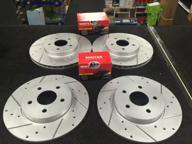 Ford Mondeo 3.0 V6 St220 Cross Drilled Grooved Brake Disc Mintex Brake Pads