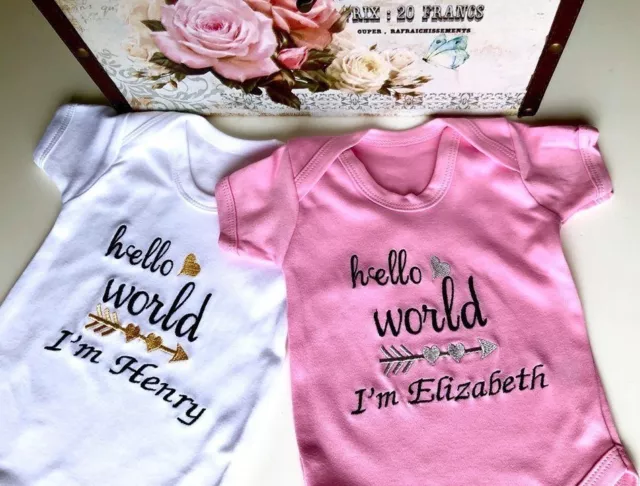 Hello World Personalised Baby Vest, Bodysuit,Grow,Outfit Xmas Baby Girl Boy Gift