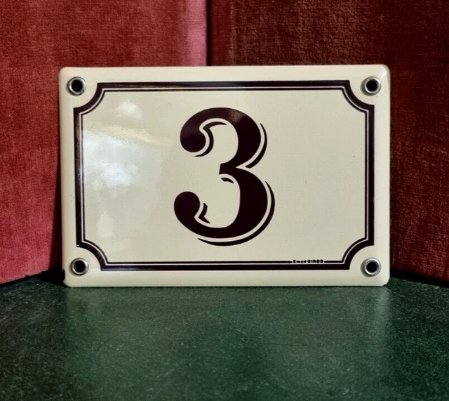 Vintage French enamel house sign number 3 for door gate wall street entry portal