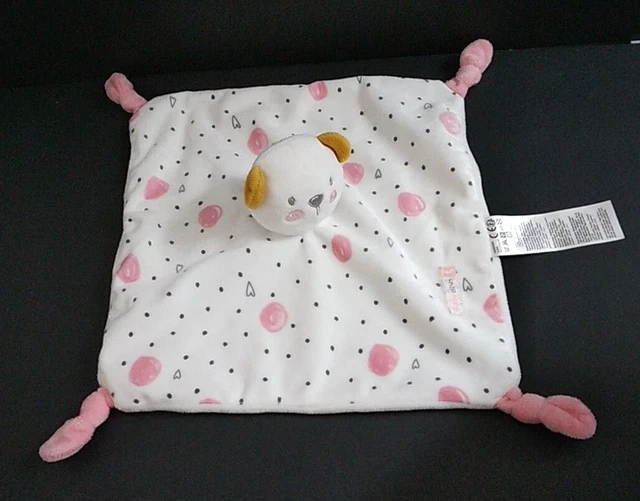 S5. DOUDOU PLAT GEMO OURS Bisou doux blanc rose jaune coeur pois gris ETAT NEUF*