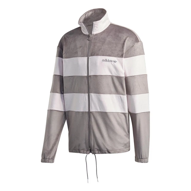 Adidas Originals da Uomo Pastello Velour Giacca Tuta Grigio a Righe Trefoil New
