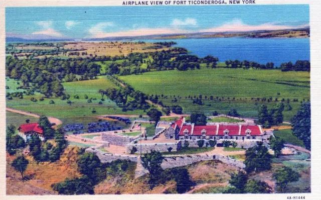 Ticonderoga New York Airplane View of Fort Ticonderoga Linen Postcard