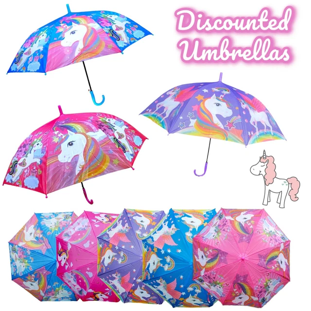 DISCOUNTED Automatic Open Unicorn Kids Girls Rain Umbrella *Minor Thread Defects