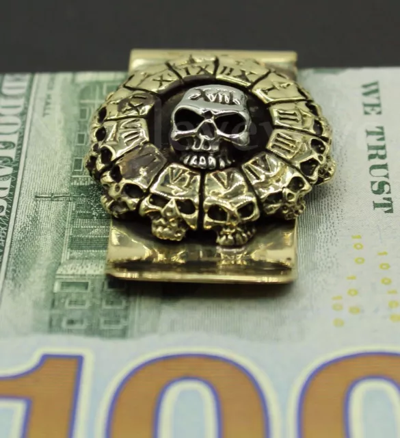 Skull Stainless Steel Money Clip Cash Credit Card Holder Wallet Bronze Gold 3D