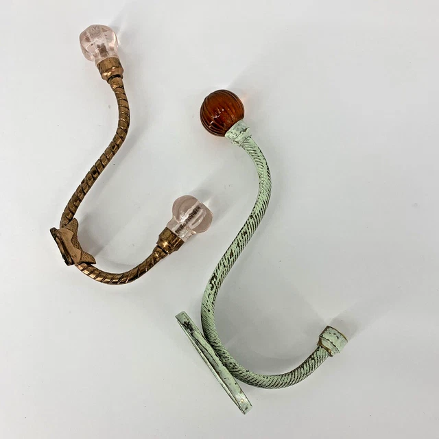 Lot of 2 Vintage Anthropologie Iron Coat Hooks Wall Mount Rose Gold Green 3461