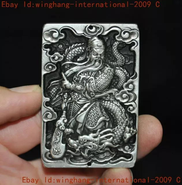 collect old China Tibetan silver guan gong guan yu statue Amulet periapt pendant