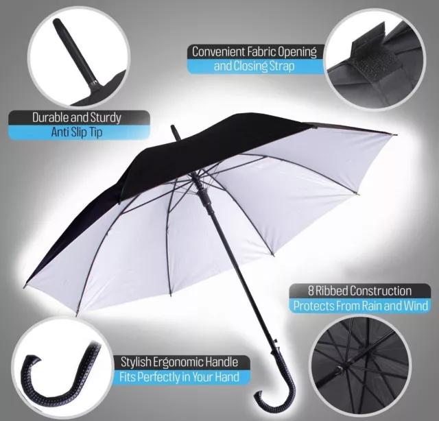 🔥Large Windproof Umbrella Deluxe Strong Automatic Auto Open Travel 8 Rib Brolly
