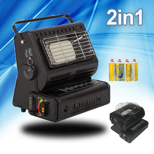 2in1 Tragbare Gasheizung 1,3KW Camping Butan Gas Kocher Keramik+Gaskartuschen DE