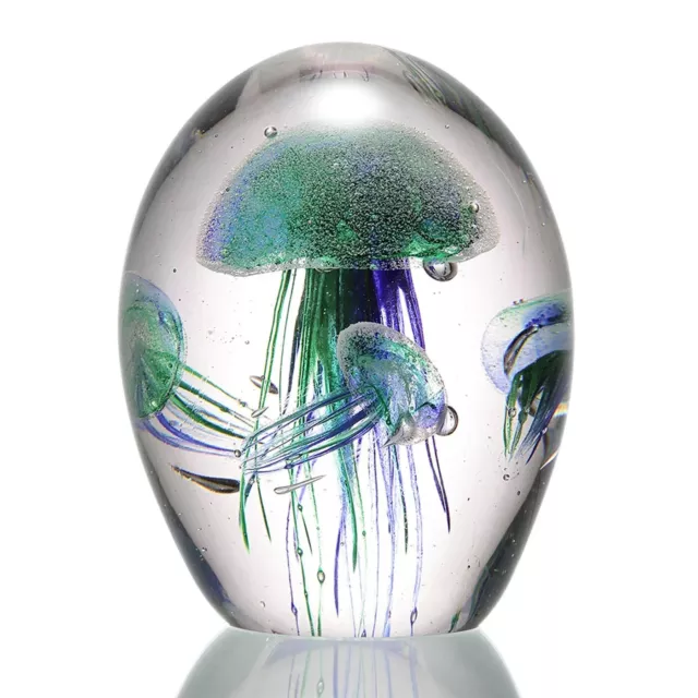 Art Glass Green And Blue Jellyfish Quartet Paperweight 6.5 Inches High