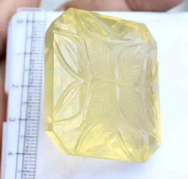 238.60 Cts 35*40*24 Mm LARGE NATURAL LEMON QUARTZ CARVED LOOSE GEMSTONE FINE CUT