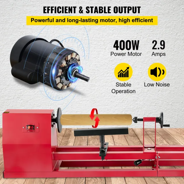 VEVOR 400 W Tour à Bois Monophasé 1000 x 350 mm Tournage d'Outils Coupe Gravure 3