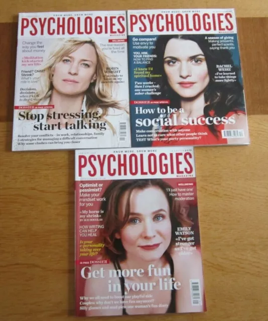 3 X Psychologies Magazines Issues Nov & Dec 2011 and Jan 2012 Emily Watson etc