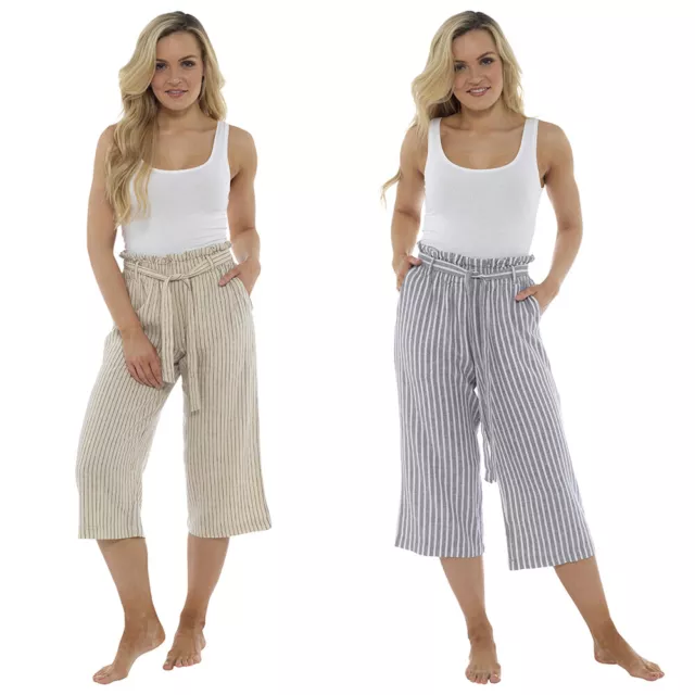 LADIES WOMEN LINEN 3 QUARTER PANTS CROPPED TROUSER 3/4 RELAXED FIT SUMMER  SHORTS