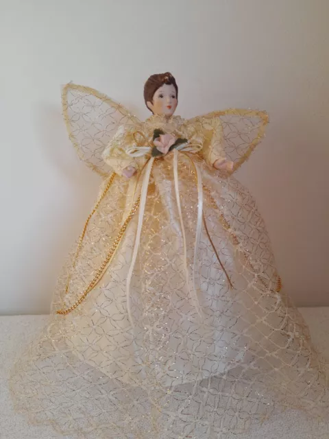 Vintage Porcelain Head Angel Christmas Tree Topper Spring Base £51.92 -  Picclick Uk