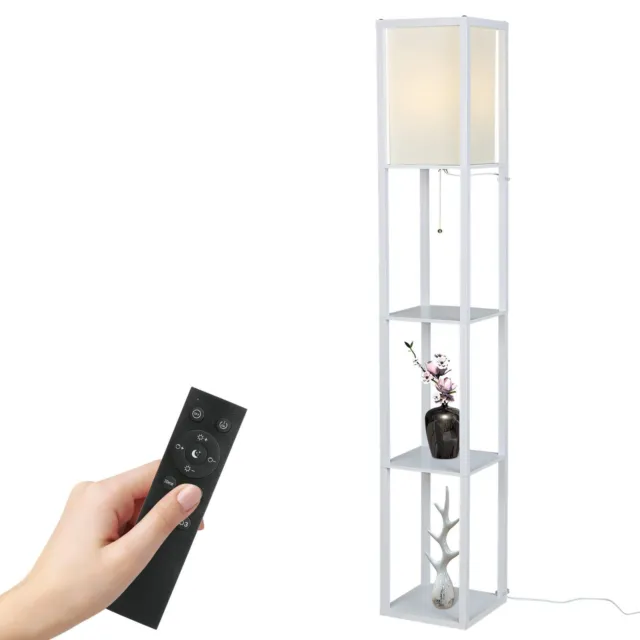 Floor Lamp with Shelves, 3 Layers Wooden Shelf Tall Lamps with Remote