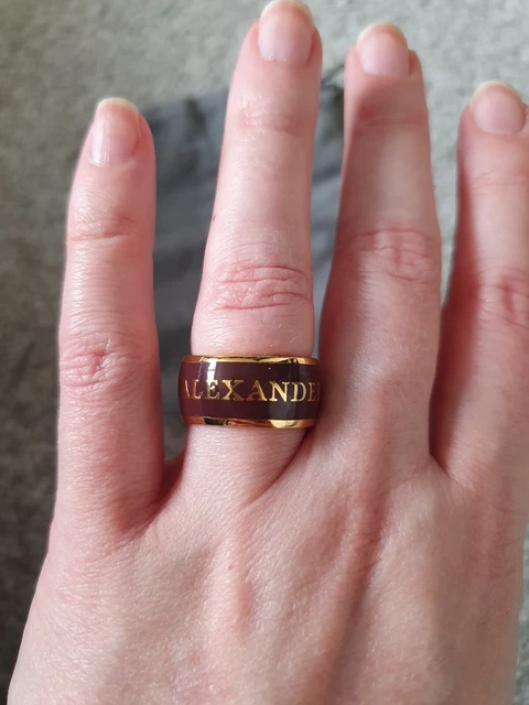 Alexander McQueen Enamel Ring Burgundy and Gold Logo Alexander McQueen Enamel Ring Burgundy and Gold Logo